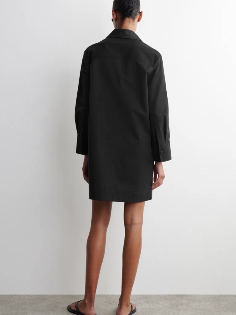 COS Black 100% Cotton Utility Mini Shirt Dress Minimalist Shift Dress - Picture 3 of 10